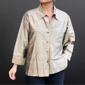 Gold raw silk blouse by Chico’s [H3R]